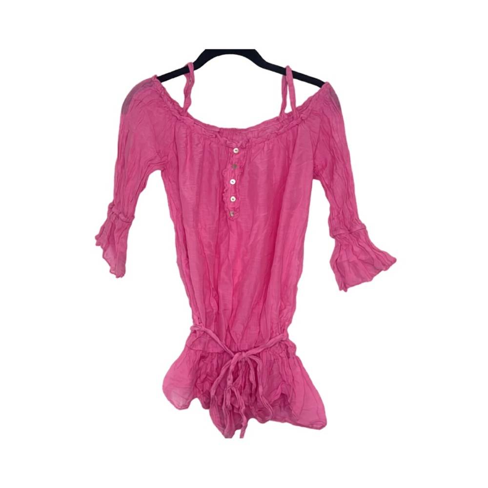 Pink Off-Shoulder Boho Tunic with Tie Waist